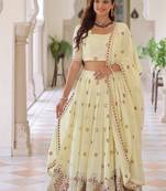 Womens Fancy Vichitra Silk With Sequins, Zari & Thread Embroidered work Lehenga Choli,Dupatta Set