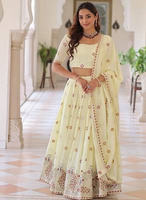 Womens Fancy Vichitra silk blend With Sequins, Zari & Thread Embroidered work Lehenga Choli,Dupatta Set 2