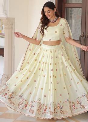 Womens Fancy Vichitra silk blend With Sequins, Zari & Thread Embroidered work Lehenga Choli,Dupatta Set 4