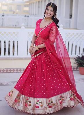 Womens New Bollywood Dola silk with Meena Weaving With Sequins coding Embroidered lace Work Lehenga Choli 1