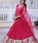 Womens New Bollywood Dola silk with Meena Weaving With Sequins coding Embroidered lace Work Lehenga Choli