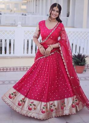 Womens New Bollywood Dola silk with Meena Weaving With Sequins coding Embroidered lace Work Lehenga Choli 2