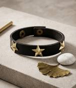 Pure leather star charms unisex bracelet men women bikers accessory