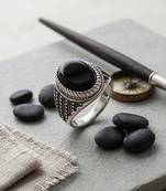 Brass antique silver plated black onyx finger ring men evil protection