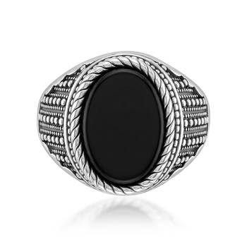 Brass antique silver plated black onyx finger ring men evil protection 2