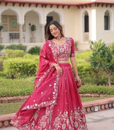 Womens Trending Gold Crush with Sequins Zari and Codding Embroidered Work Lehenga Choli