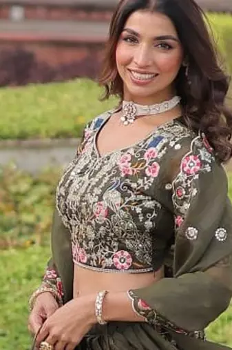 Womens New Trending Gold Crush with Sequins Zari and Codding Embroidered Work Lehenga Choli