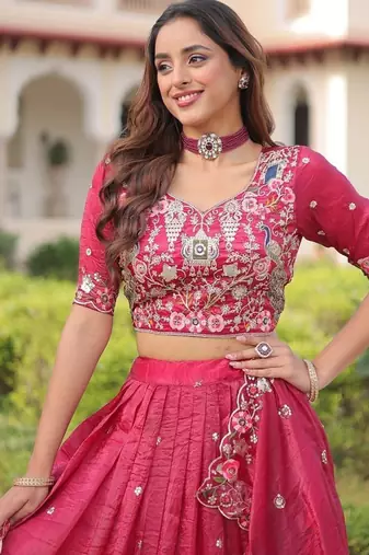 Womens Trending Gold Crush with Sequins Zari and Codding Embroidered Work Lehenga Choli