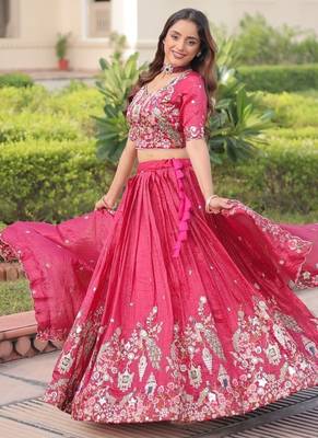 Womens Trending Gold Crush with Sequins Zari and Codding Embroidered Work Lehenga Choli 4