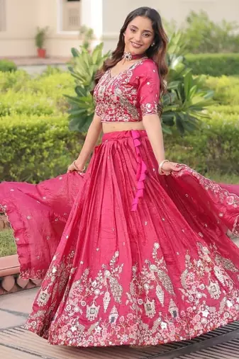 Womens Trending Gold Crush with Sequins Zari and Codding Embroidered Work Lehenga Choli