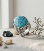 Brass silver natural turquoise firoza finger ring for men