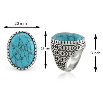 Brass silver natural turquoise firoza finger ring for men 2