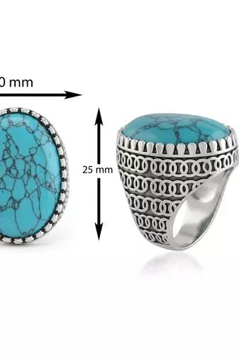 Brass silver natural turquoise firoza finger ring for men