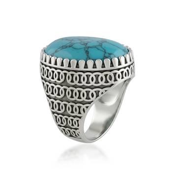 Brass silver natural turquoise firoza finger ring for men 3