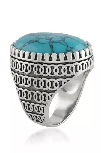 Brass silver natural turquoise firoza finger ring for men