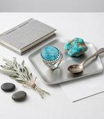 Brass silver natural turquoise firoza finger ring for men