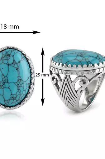 Brass silver natural turquoise firoza finger ring for men