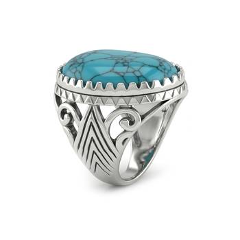 Brass silver natural turquoise firoza finger ring for men 3
