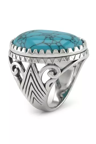 Brass silver natural turquoise firoza finger ring for men
