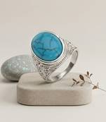 Brass silver natural turquoise firoza finger ring for men