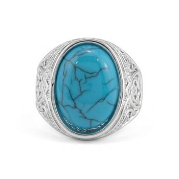 Brass silver natural turquoise firoza finger ring for men 2