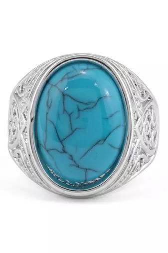 Brass silver natural turquoise firoza finger ring for men