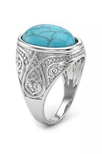 Brass silver natural turquoise firoza finger ring for men