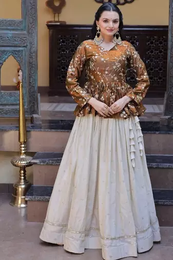 Womens Bollywood Style Zari Embroidered with Mirror Lace Embellished work Lehenga Choli