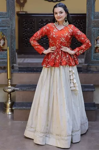 Womens New Bollywood Style Zari Embroidered with Mirror Lace Embellished work Lehenga Choli