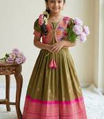 Soft paithani silk zari weaving pavadai for kids gown & koti