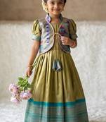 Soft paithani silk zari weaving pavadai for kids gown & koti