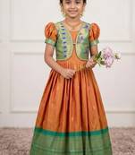 Soft paithani silk zari weaving pavadai for kids gown & koti