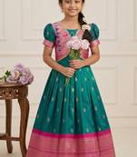 Soft paithani silk zari weaving pavadai for kids gown & koti