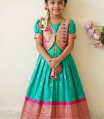 Soft paithani silk zari weaving pavadai for kids gown & koti