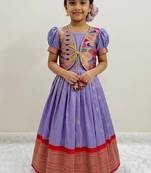 Soft paithani silk zari weaving pavadai for kids gown & koti