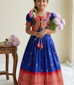 Soft paithani silk zari weaving pavadai for kids gown & koti