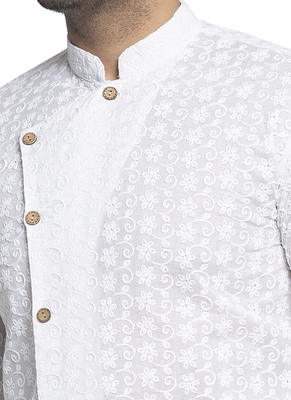 White chikankari cotton embroidery men kurta 4