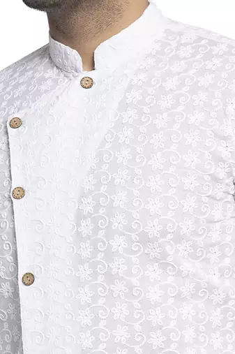 White chikankari cotton embroidery men kurta