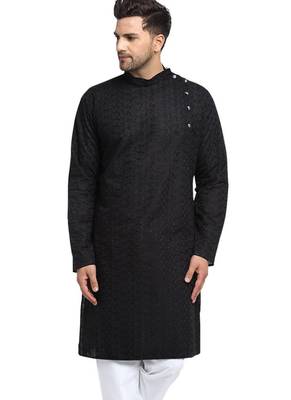 Black chikankari cotton embroidery men kurta 1