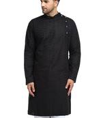 Black chikankari cotton embroidery men kurta