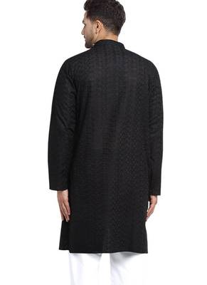 Black chikankari cotton embroidery men kurta 2