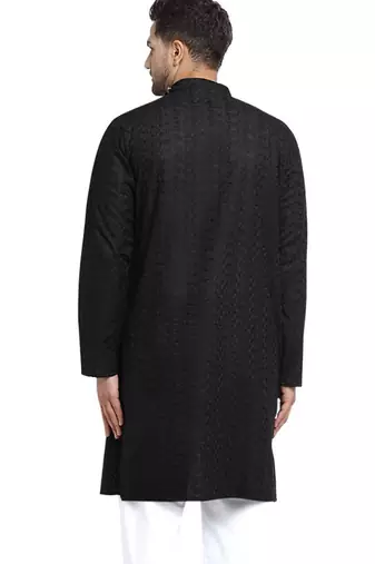 Black chikankari cotton embroidery men kurta