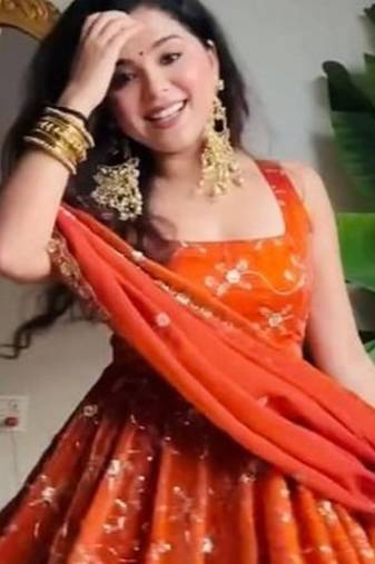 Orange embroidery georgette fully stitched anarkali suit set