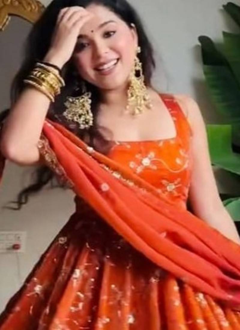 Orange embroidery georgette fully stitched anarkali suit set