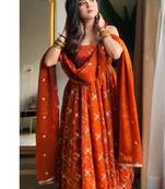 Orange embroidery georgette fully stitched anarkali suit set