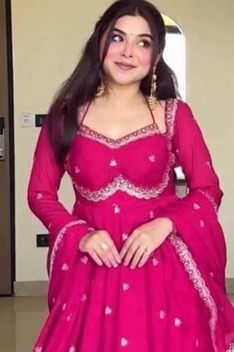 Pink embroidery faux georgette fully stitched anarkali suit set