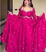 Pink embroidery faux georgette fully stitched anarkali suit set