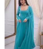 Sky blue embroidery faux georgette fully stitched anarkali suit set