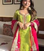 Green embroidery faux georgette fully stitched sarara suit set