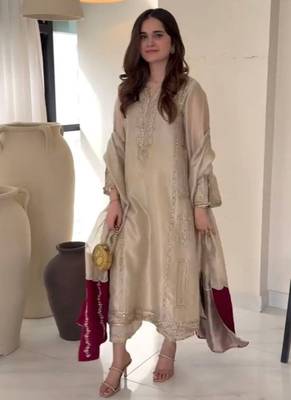 Cream embroidery pure jimmy choo fully stitched palazzo suit set 2